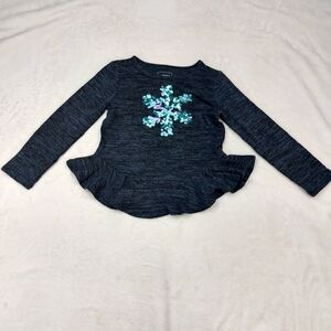 SONOMA GIRLS GRAY REVERSIBLE BLUE SEQUIN SNOWFLAKE LONG SLEEVE T-SHIRT SIZE 4